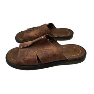 Hunters Bay Mens Sz 8 Brown Leather Slip On Sandals Slides